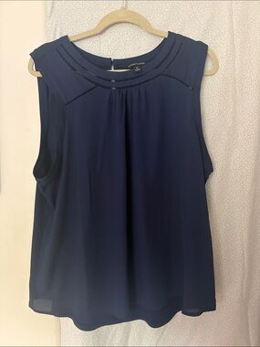 Navy Sleeveless Yoke Detail Top